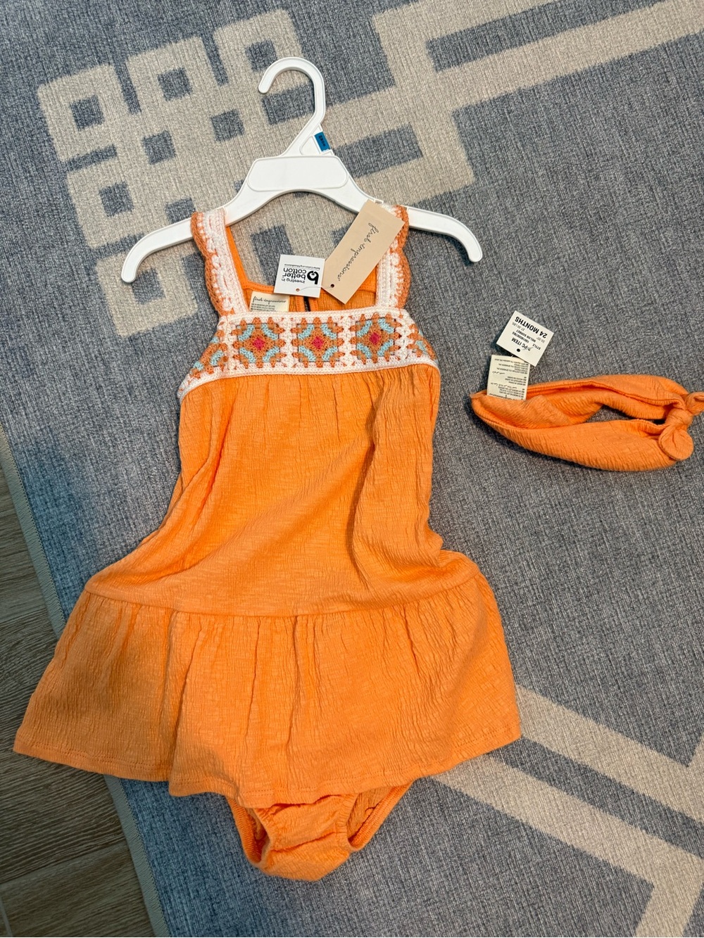 NWT First Impressions Orange Embroidered bubble with Matching Headband 24month